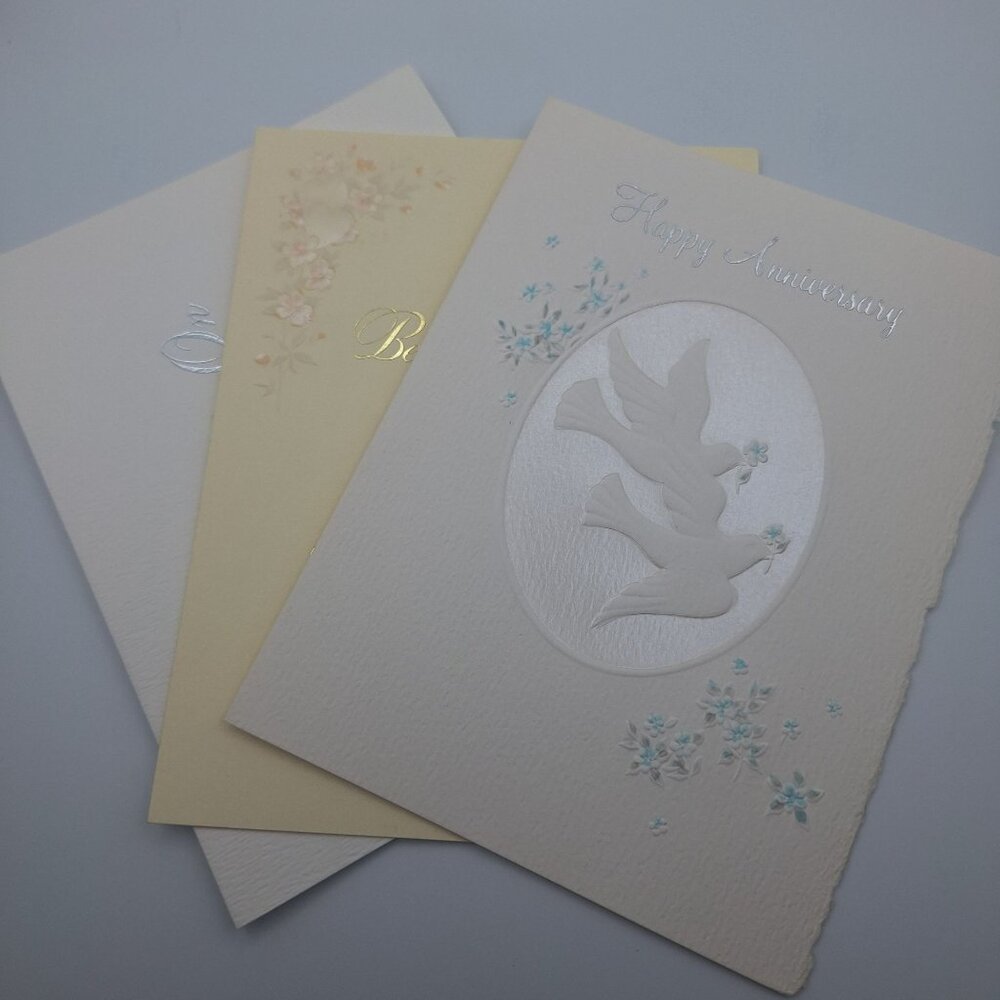 Vintage Anniversary‎ Greeting Cards Elegant Embossed Designs Doves Best Wishes